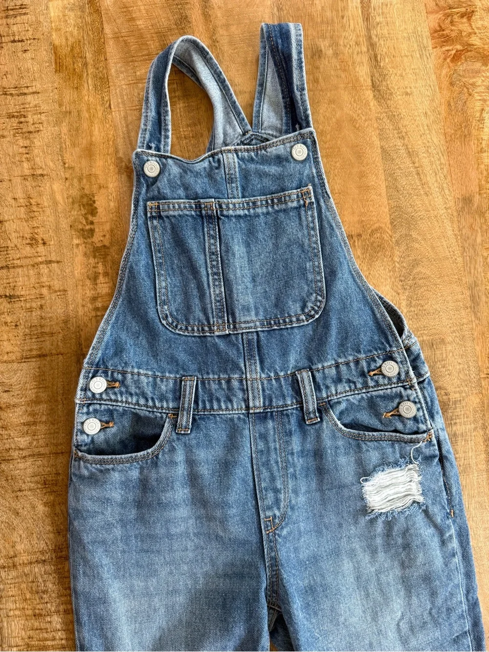 Old Navy Distressed Denim Overalls Girls L (10-12) Blue Adjustable Straps